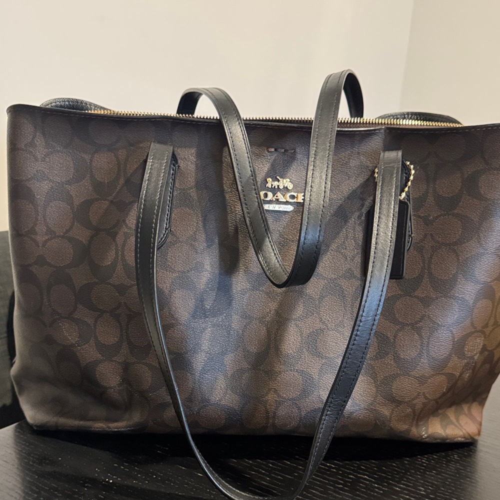 Coach Dark Brown and Black Signature Tote